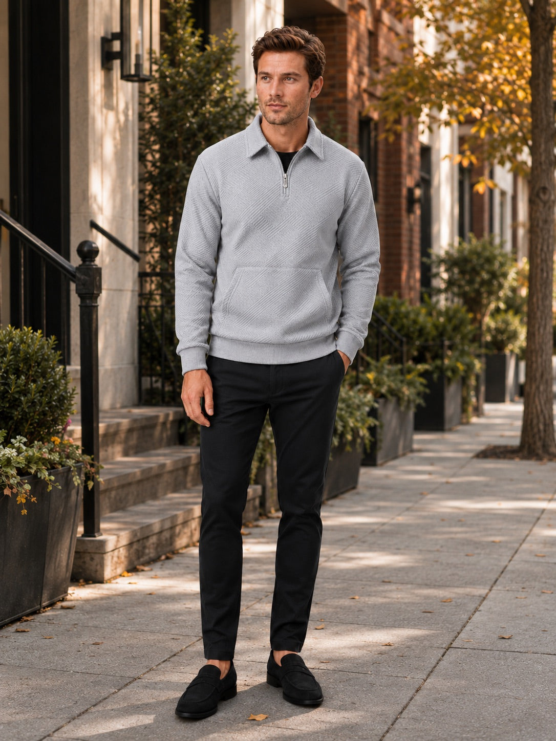 Men’s Quarter Zip Jumper Long Sleeve Solid Colour Autumn Pullover for Outdoor and Everyday Wear