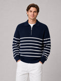 Men’s Quarter Zip Jumper Striped Loose Fit Lightweight Autumn Pullover for Casual and Everyday Wear
