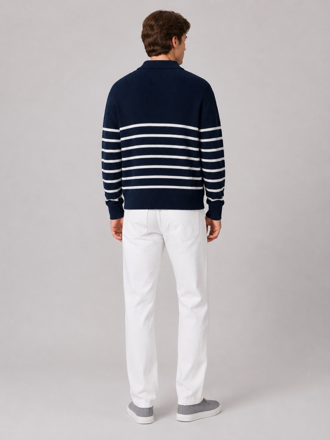 Men’s Quarter Zip Jumper Striped Loose Fit Lightweight Autumn Pullover for Casual and Everyday Wear