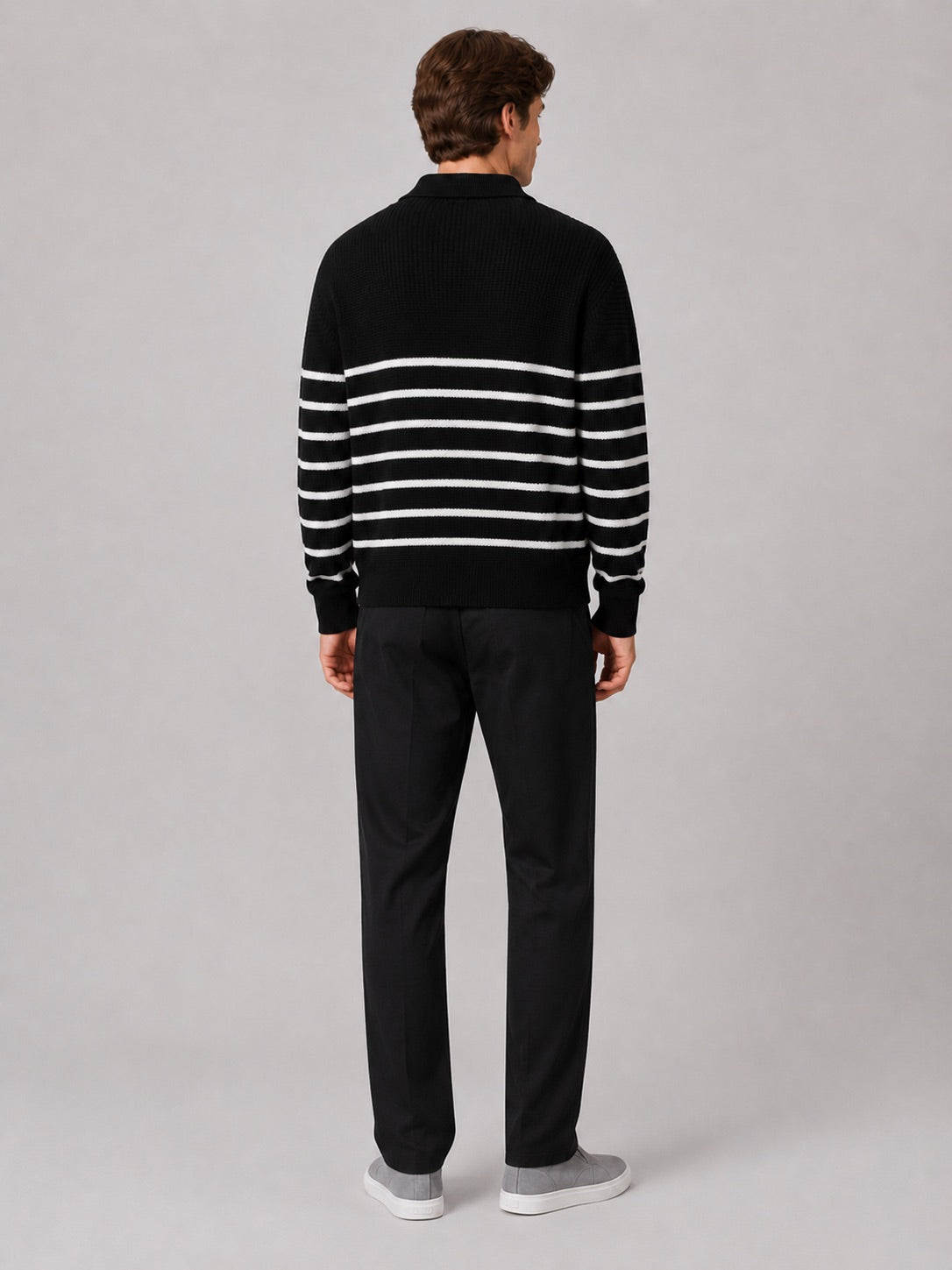 Men’s Quarter Zip Jumper Striped Loose Fit Lightweight Autumn Pullover for Casual and Everyday Wear