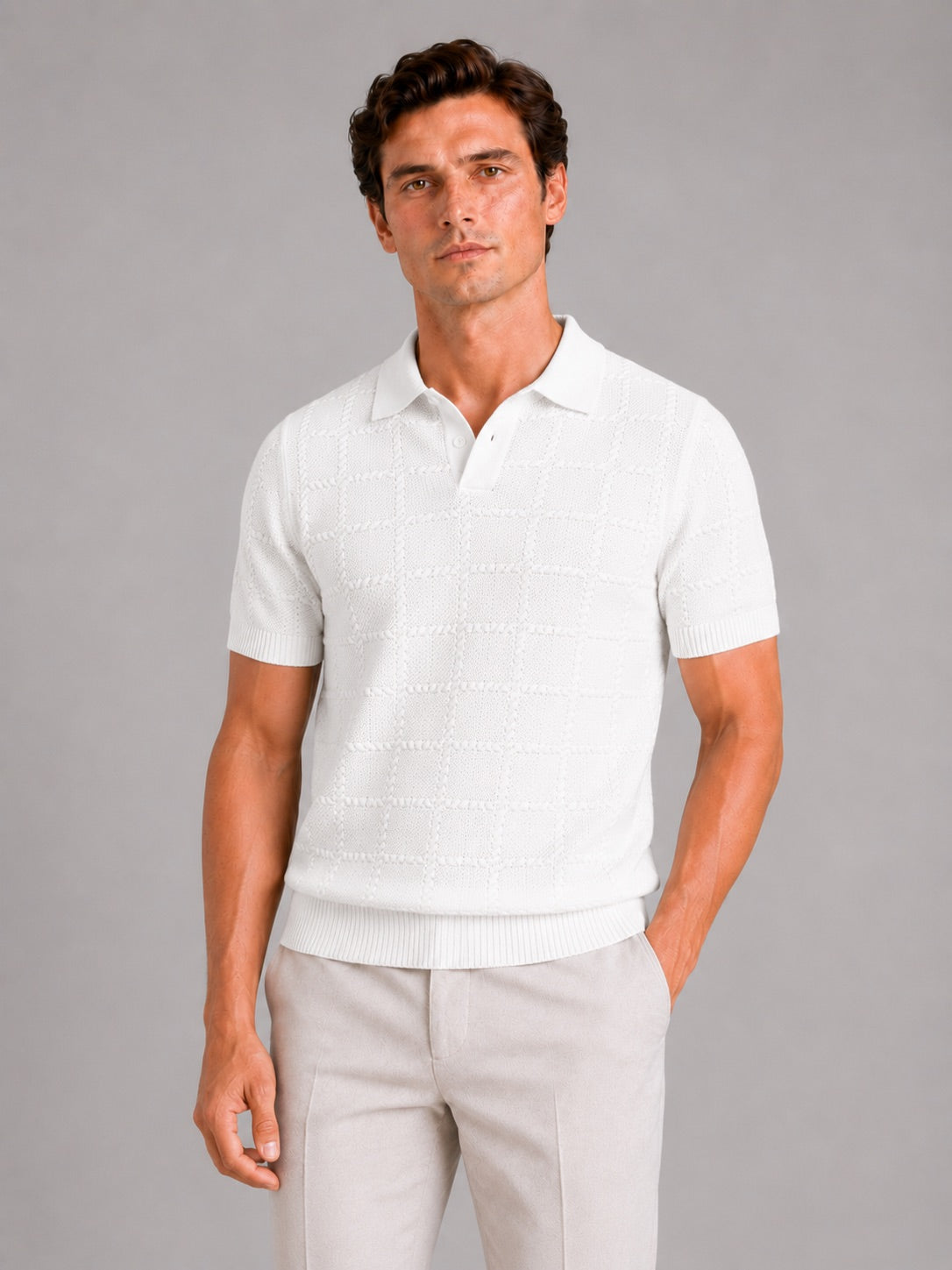 Men’s Jacquard Polo Shirt Short Sleeve Lapel Collar Lightweight Summer Top for Business Casual and Vacation Wear