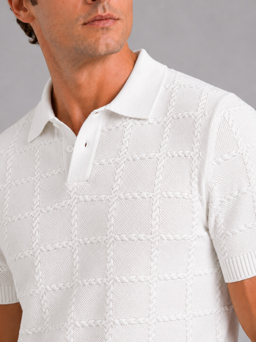 Men’s Jacquard Polo Shirt Short Sleeve Lapel Collar Lightweight Summer Top for Business Casual and Vacation Wear