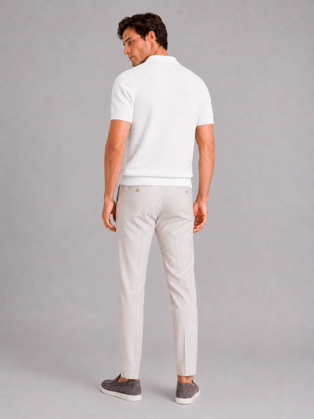 Men’s Jacquard Polo Shirt Short Sleeve Lapel Collar Lightweight Summer Top for Business Casual and Vacation Wear