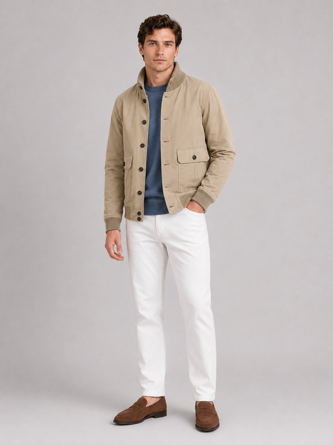 Men’s Cargo Autumn Jacket Patchwork Ribbed Stand Collar Autumn Winter Casual Jacket for Outdoor and Everyday Wear