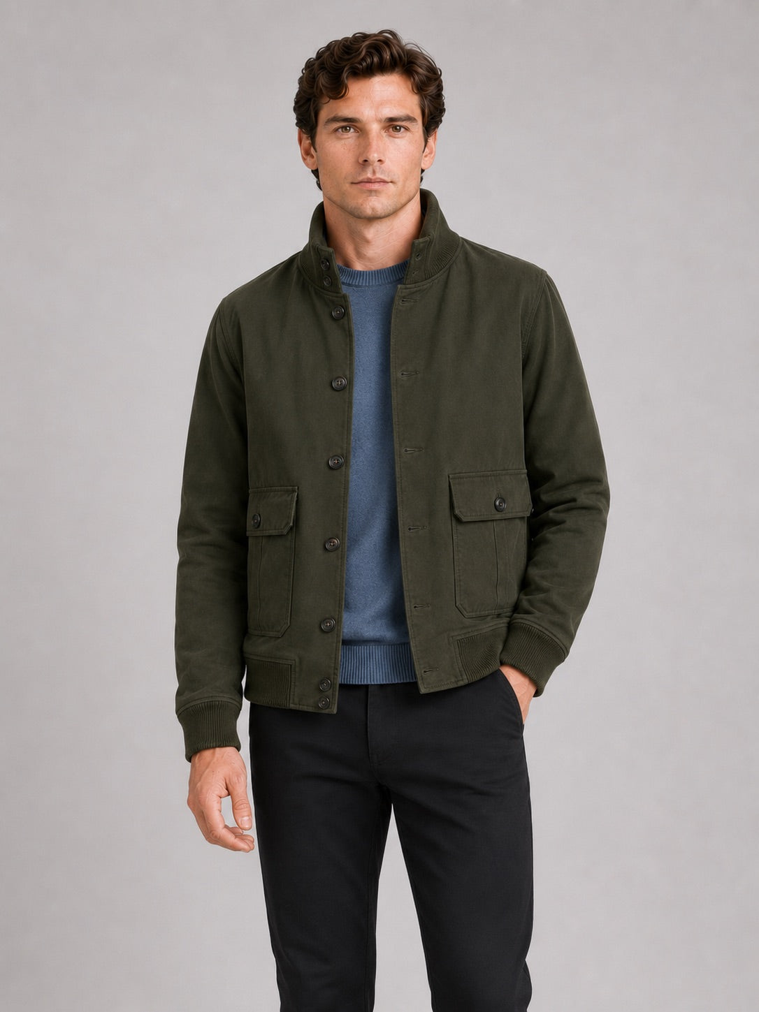 Men’s Cargo Autumn Jacket Patchwork Ribbed Stand Collar Autumn Winter Casual Jacket for Outdoor and Everyday Wear