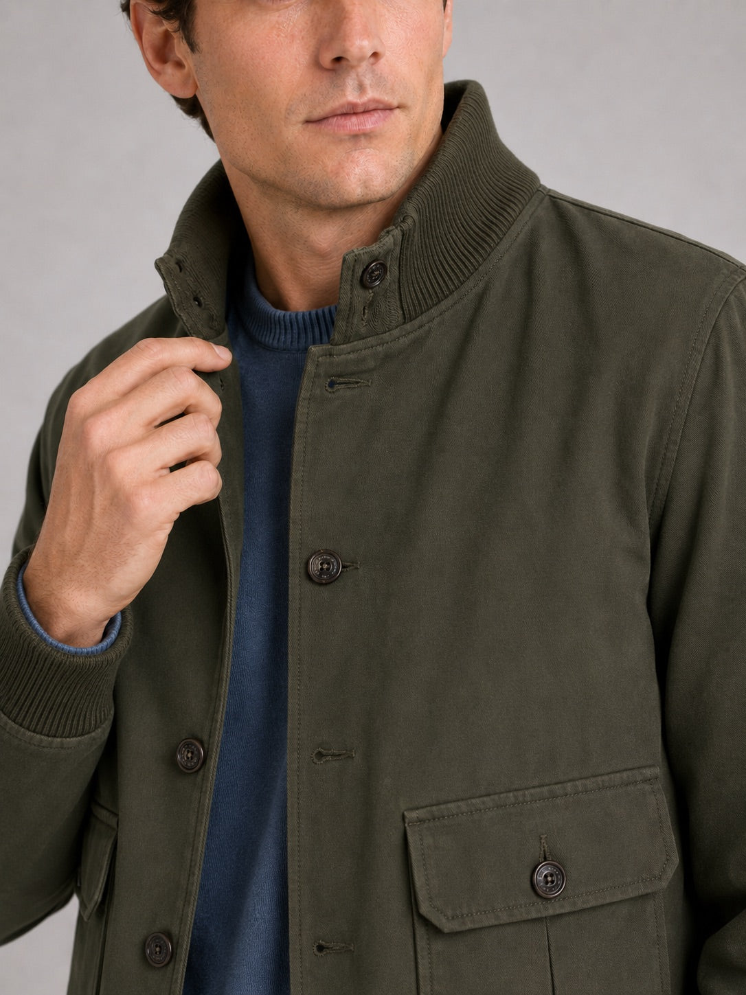 Men’s Cargo Autumn Jacket Patchwork Ribbed Stand Collar Autumn Winter Casual Jacket for Outdoor and Everyday Wear