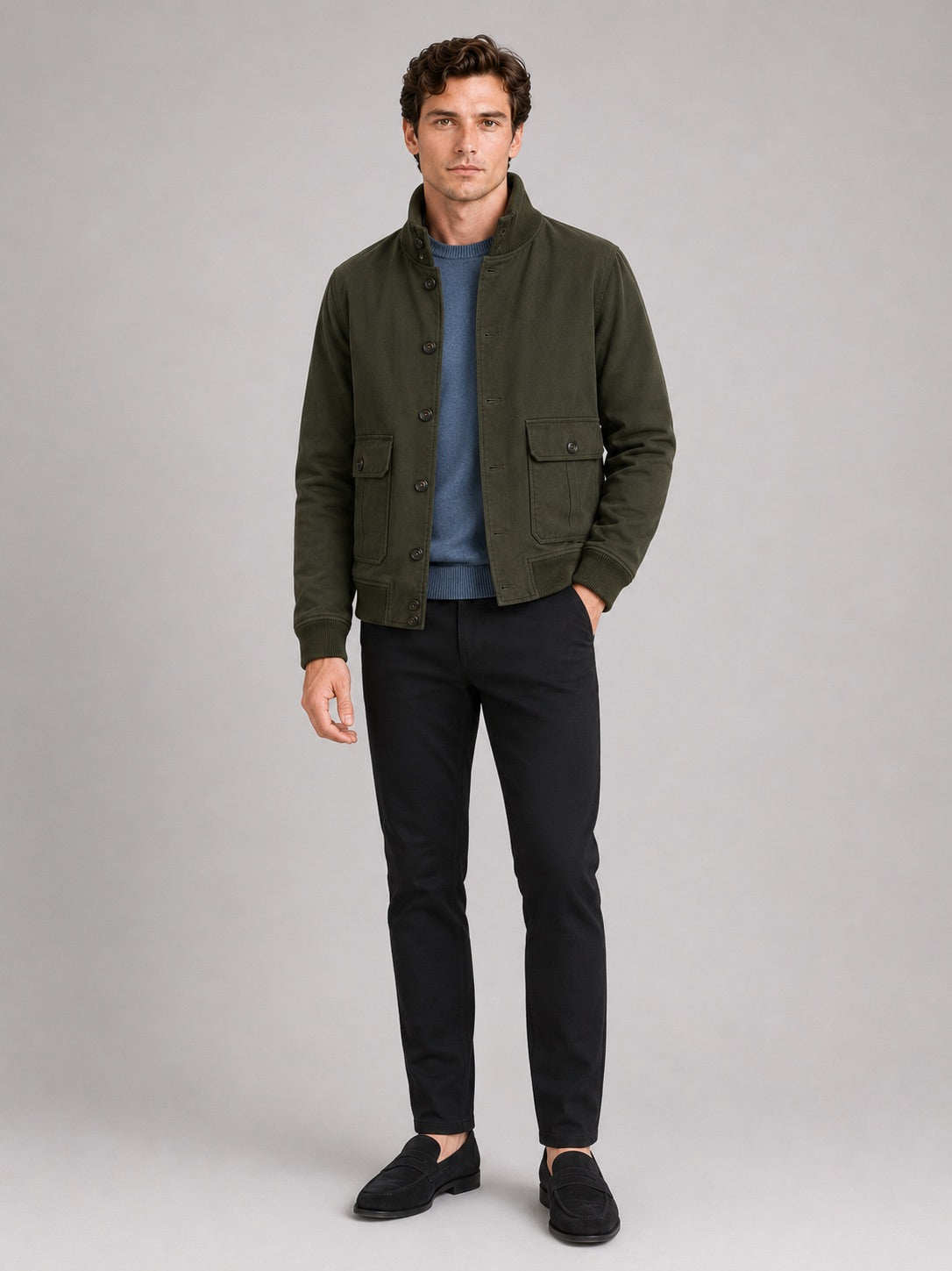 Men’s Cargo Autumn Jacket Patchwork Ribbed Stand Collar Autumn Winter Casual Jacket for Outdoor and Everyday Wear