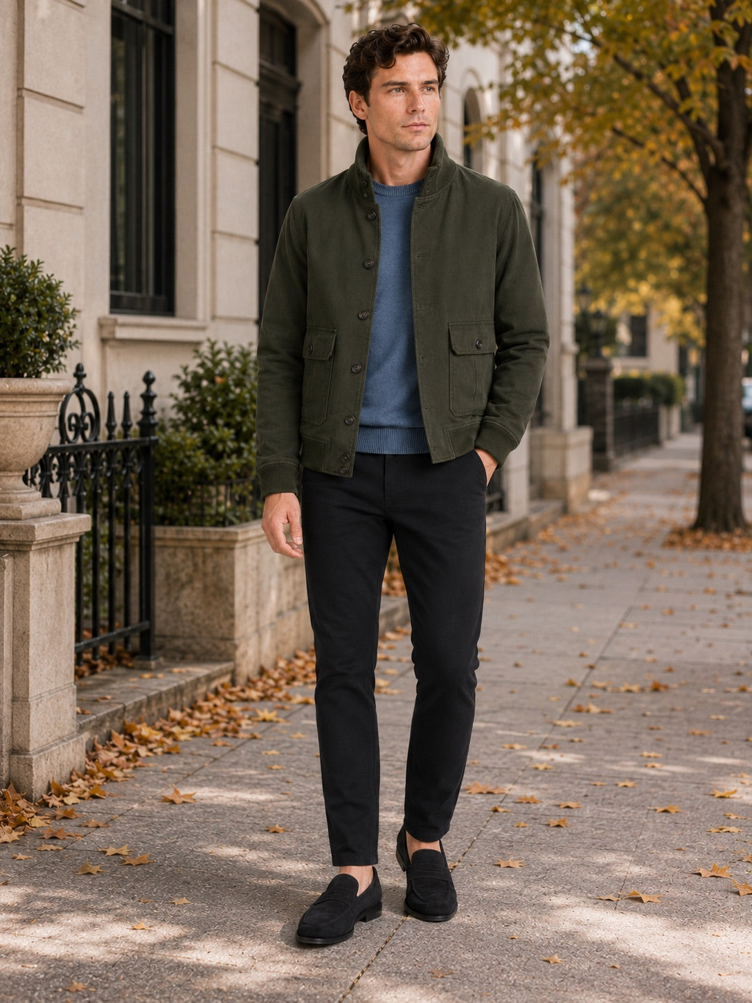 Men’s Cargo Autumn Jacket Patchwork Ribbed Stand Collar Autumn Winter Casual Jacket for Outdoor and Everyday Wear
