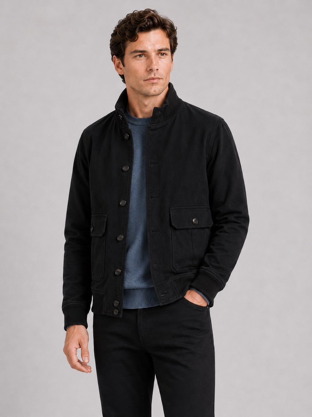 Men’s Cargo Autumn Jacket Patchwork Ribbed Stand Collar Autumn Winter Casual Jacket for Outdoor and Everyday Wear
