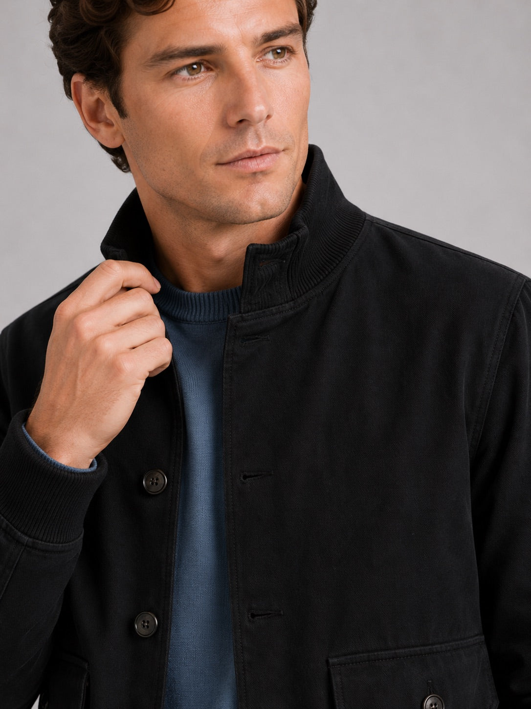 Men’s Cargo Autumn Jacket Patchwork Ribbed Stand Collar Autumn Winter Casual Jacket for Outdoor and Everyday Wear