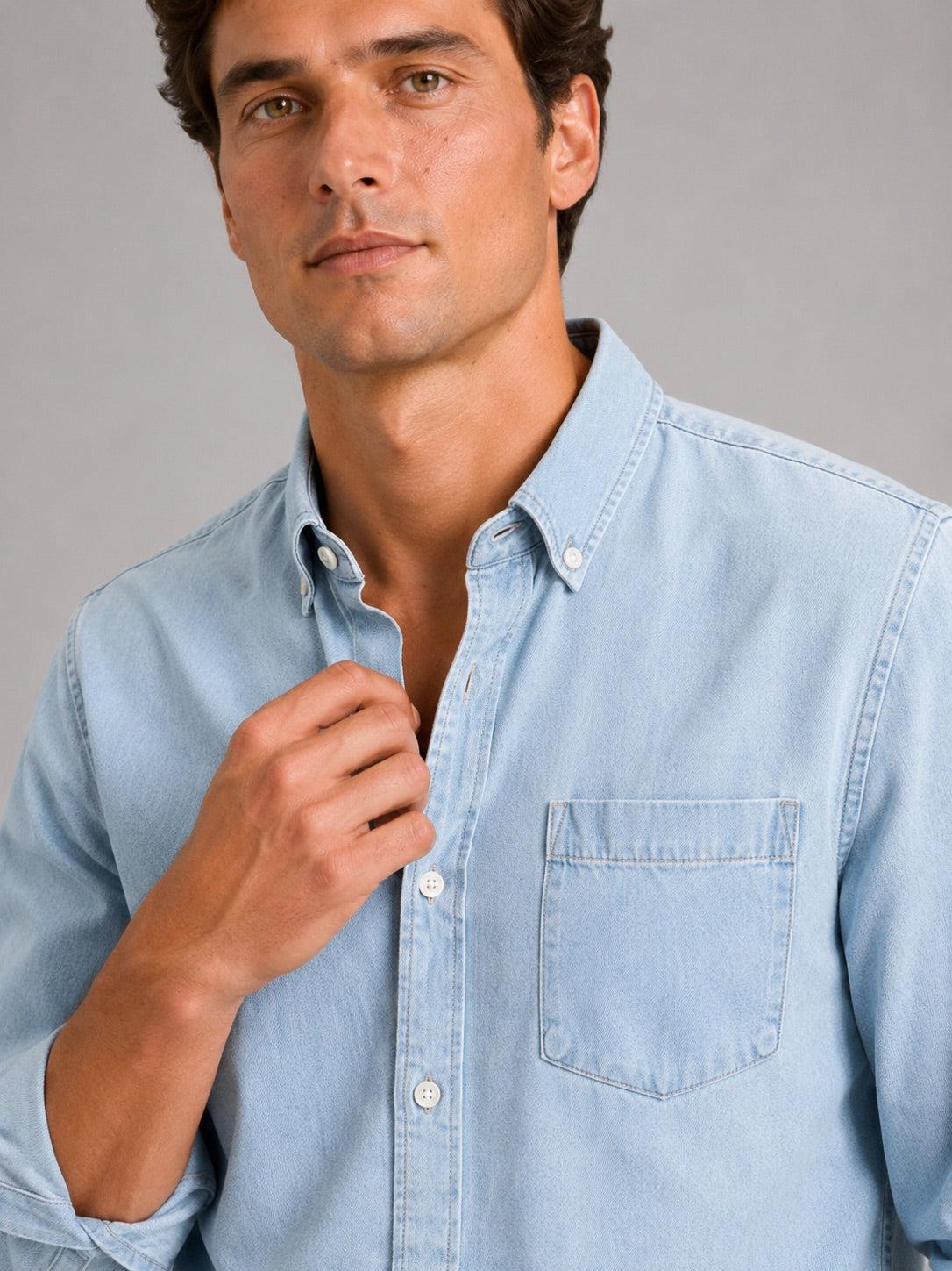 Men’s Denim Shirt Long Sleeve Button-Down Casual Summer Spring Autumn Shirt for Everyday Wear
