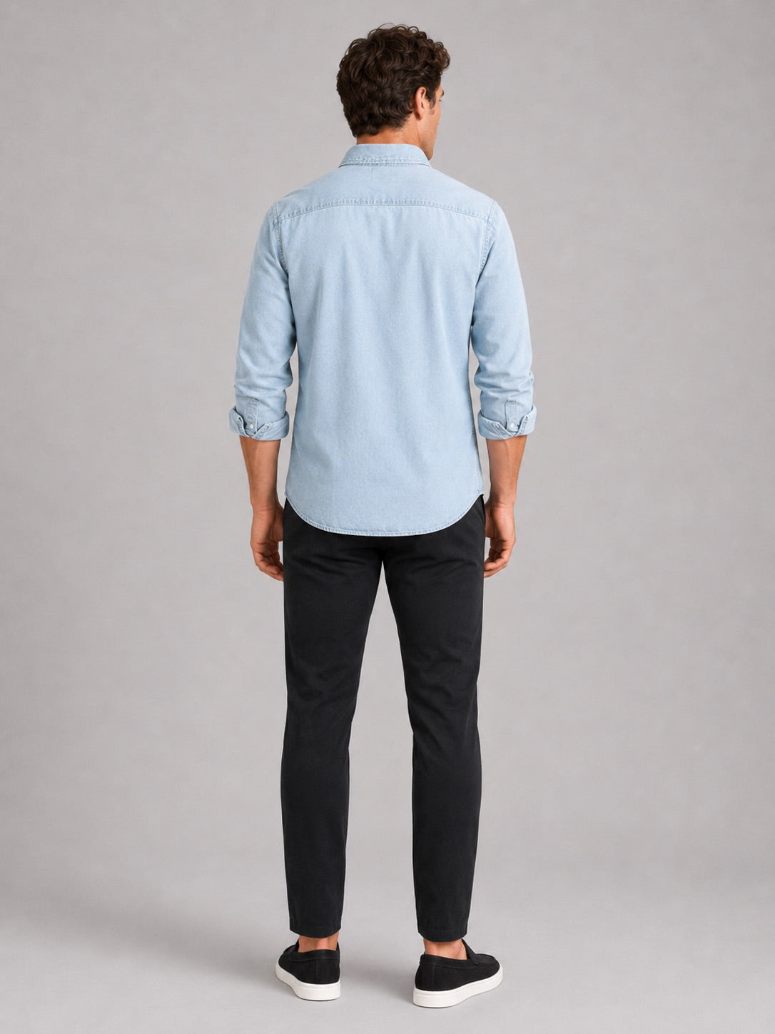 Men’s Denim Shirt Long Sleeve Button-Down Casual Summer Spring Autumn Shirt for Everyday Wear