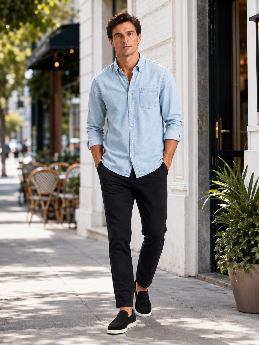Men’s Denim Shirt Long Sleeve Button-Down Casual Summer Spring Autumn Shirt for Everyday Wear