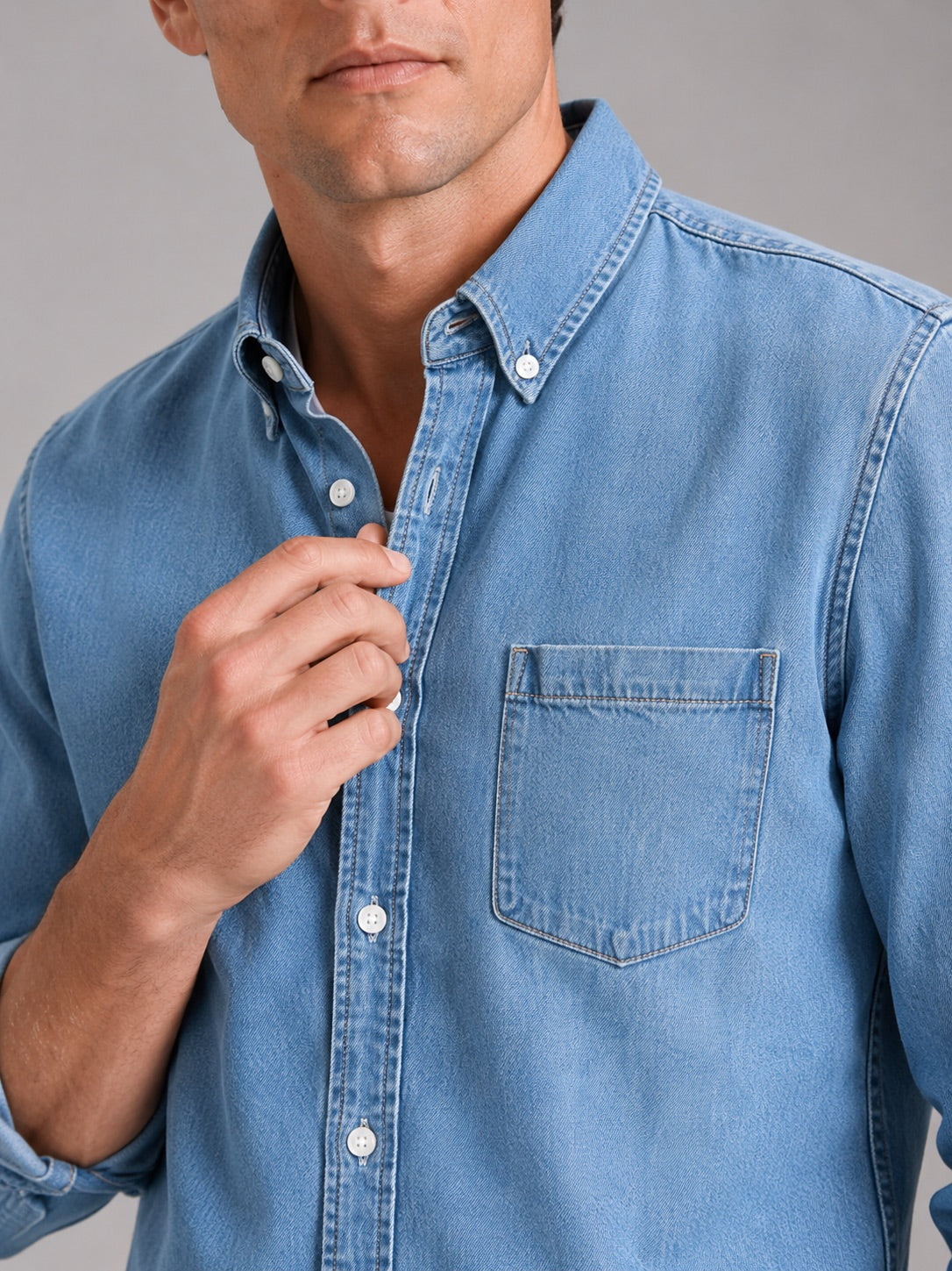 Men’s Denim Shirt Long Sleeve Button-Down Casual Summer Spring Autumn Shirt for Everyday Wear