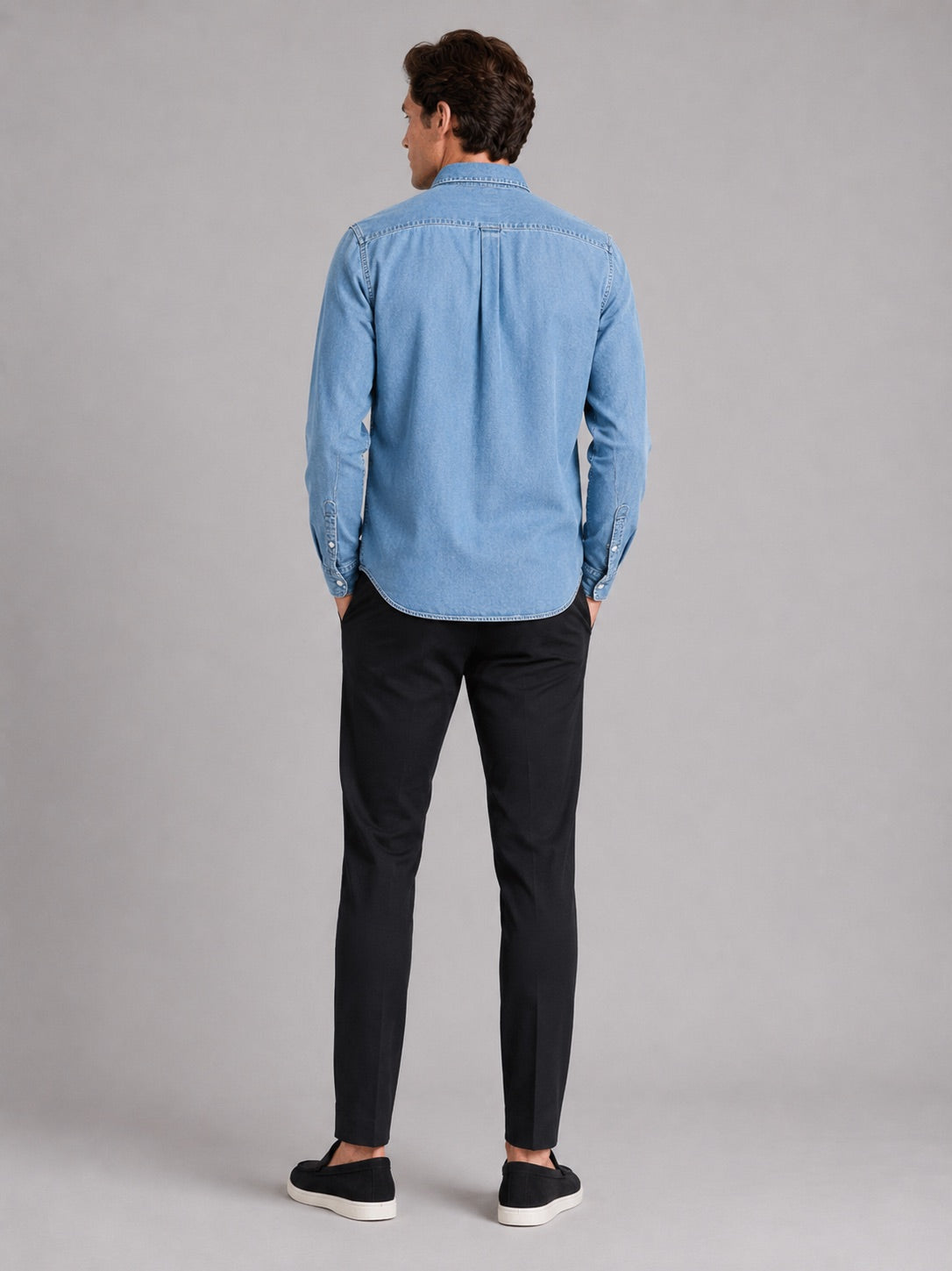 Men’s Denim Shirt Long Sleeve Button-Down Casual Summer Spring Autumn Shirt for Everyday Wear