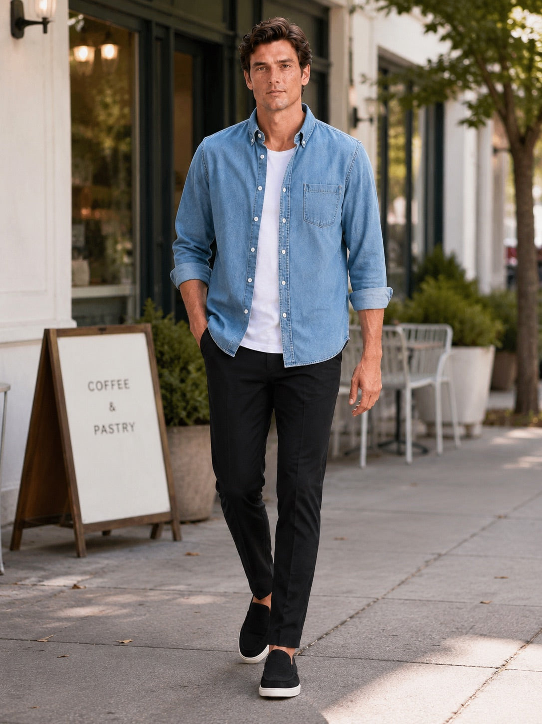 Men’s Denim Shirt Long Sleeve Button-Down Casual Summer Spring Autumn Shirt for Everyday Wear