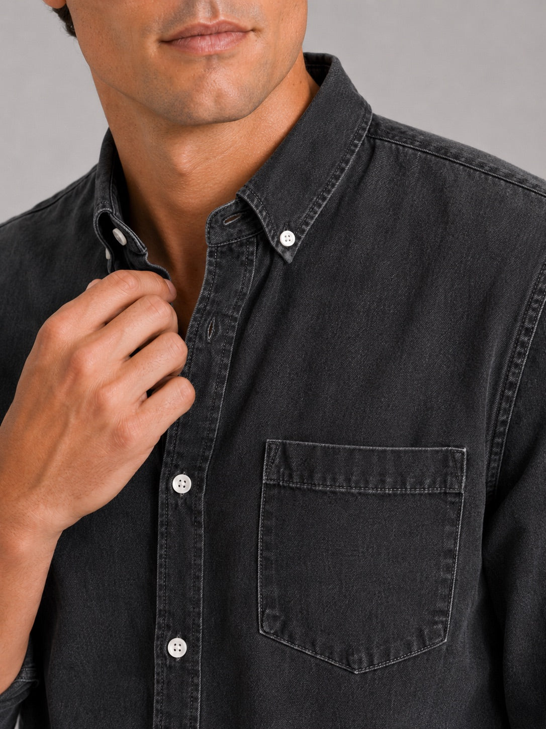 Men’s Denim Shirt Long Sleeve Button-Down Casual Summer Spring Autumn Shirt for Everyday Wear