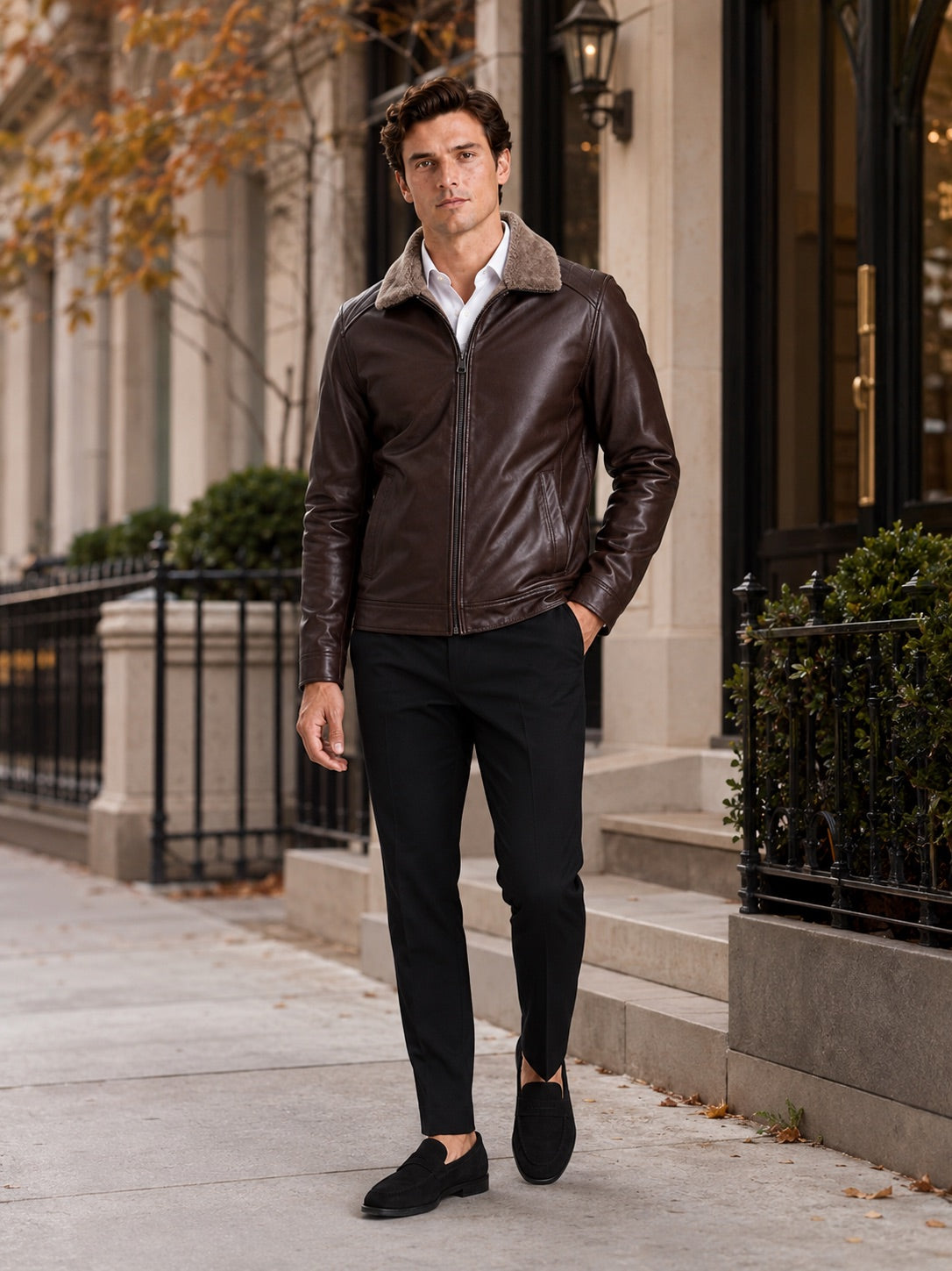 Men’s Leather Biker Autumn Jacket Fleece Lined Warm Winter Jacket for Casual Streetwear and Everyday Wear