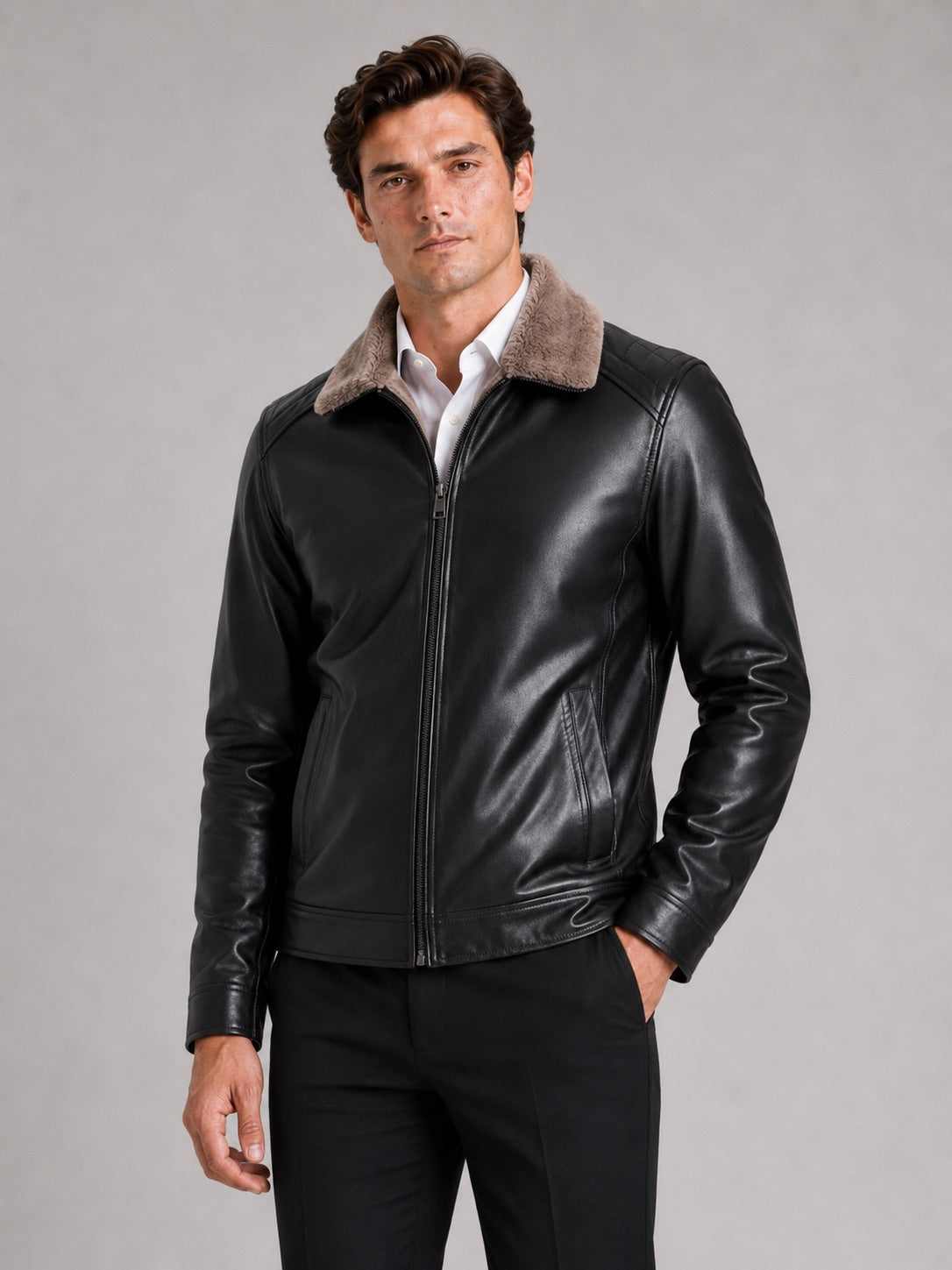 Men’s Leather Biker Autumn Jacket Fleece Lined Warm Winter Jacket for Casual Streetwear and Everyday Wear
