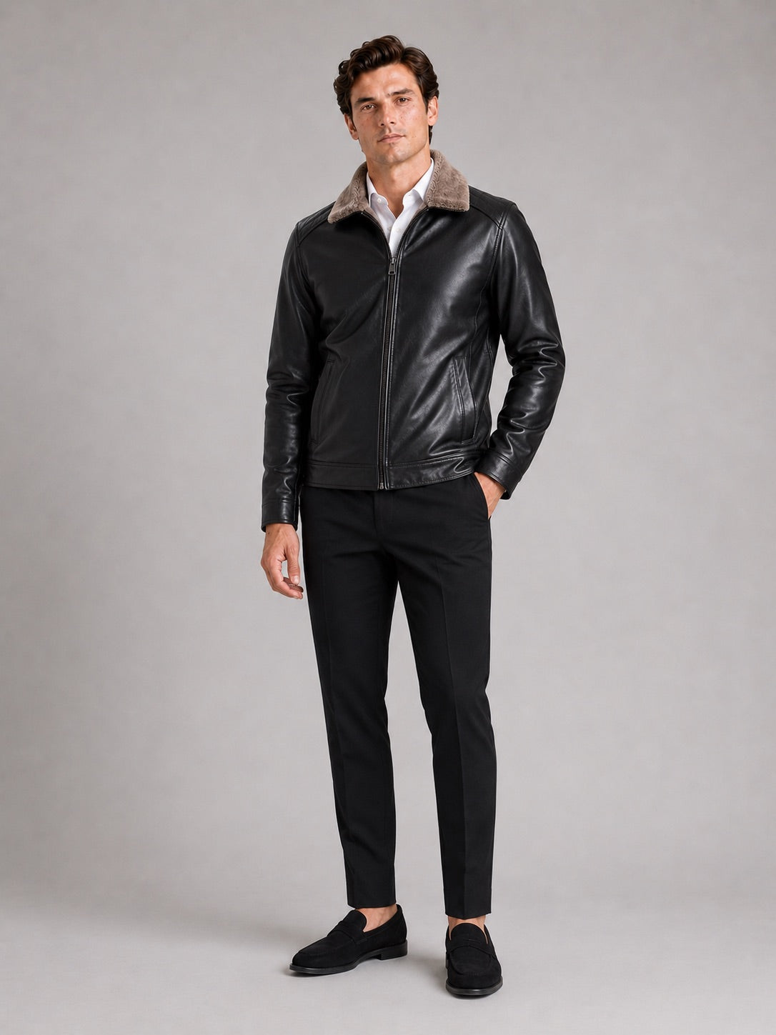 Men’s Leather Biker Autumn Jacket Fleece Lined Warm Winter Jacket for Casual Streetwear and Everyday Wear