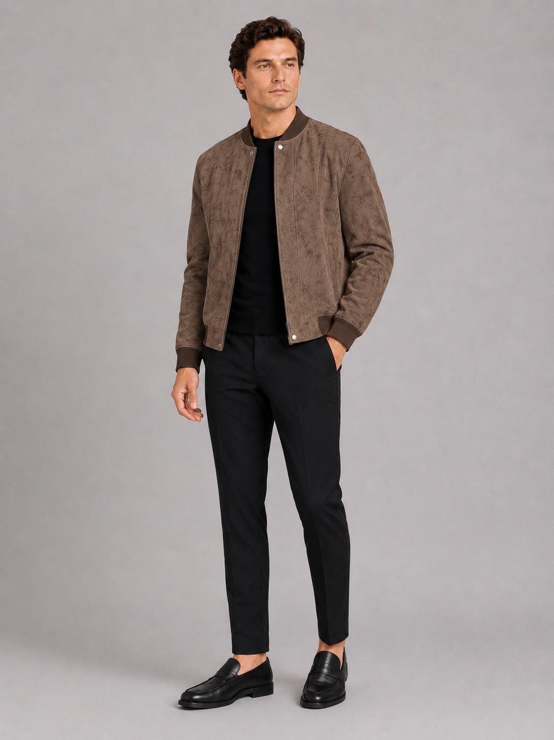 Men’s Suede Bomber Autumn Jacket Stand Collar Windproof Moto Jacket Autumn Casual Outerwear for Everyday and Travel Wear