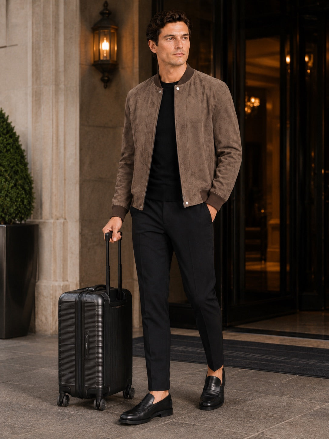 Men’s Suede Bomber Autumn Jacket Stand Collar Windproof Moto Jacket Autumn Casual Outerwear for Everyday and Travel Wear