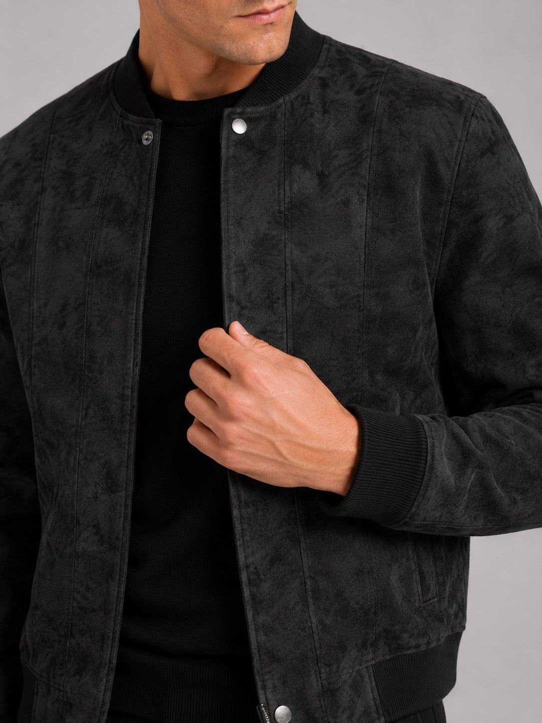 Men’s Suede Bomber Autumn Jacket Stand Collar Windproof Moto Jacket Autumn Casual Outerwear for Everyday and Travel Wear