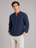 Men’s Band Collar Shirt Long Sleeve Breathable Loose Fit Summer Casual Top for Vacation and Everyday Wear