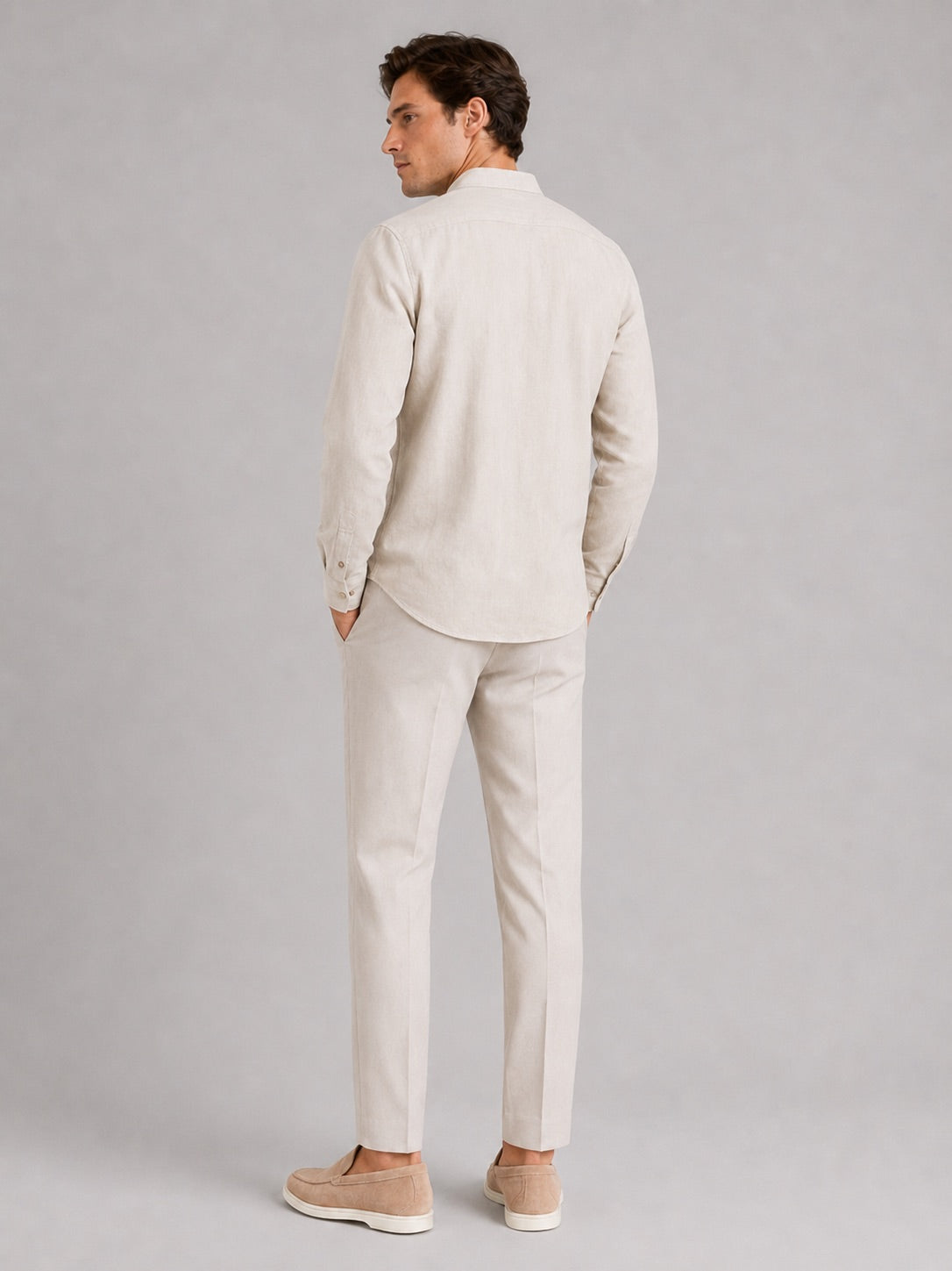 Men’s Band Collar Shirt Long Sleeve Breathable Loose Fit Summer Casual Top for Vacation and Everyday Wear