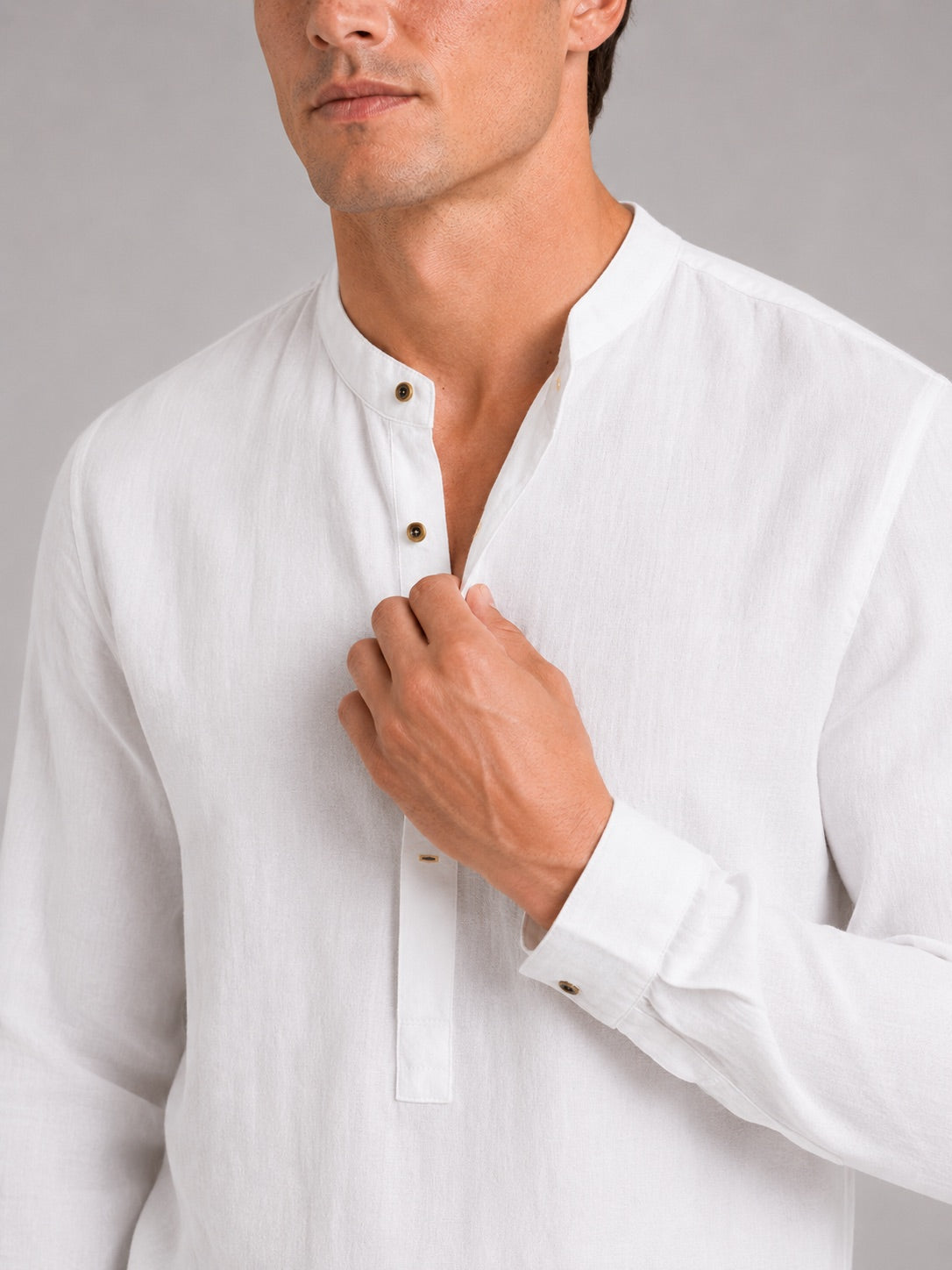 Men’s Band Collar Shirt Long Sleeve Breathable Loose Fit Summer Casual Top for Vacation and Everyday Wear