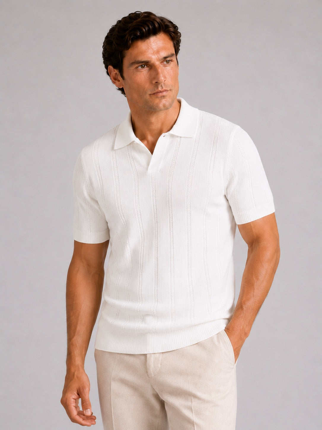 Men’s Knit Polo Shirt Slim Fit Short Sleeve Solid Colour Summer Polo for Casual and Vacation Wear
