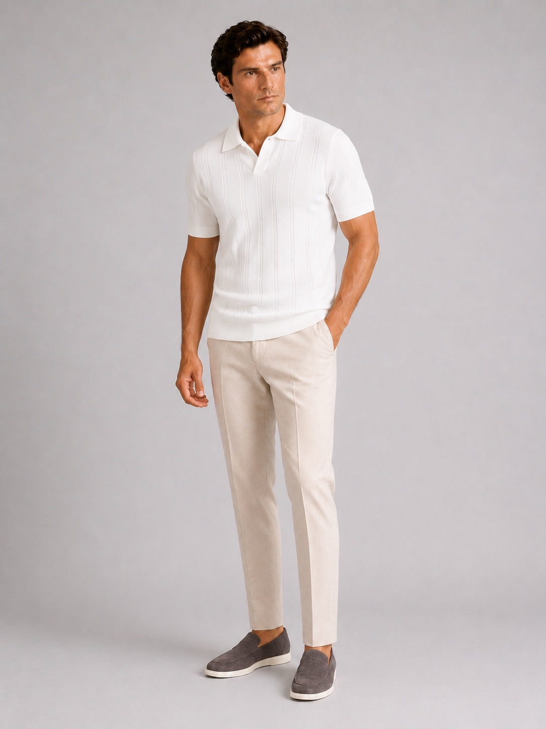 Men’s Knit Polo Shirt Slim Fit Short Sleeve Solid Colour Summer Polo for Casual and Vacation Wear