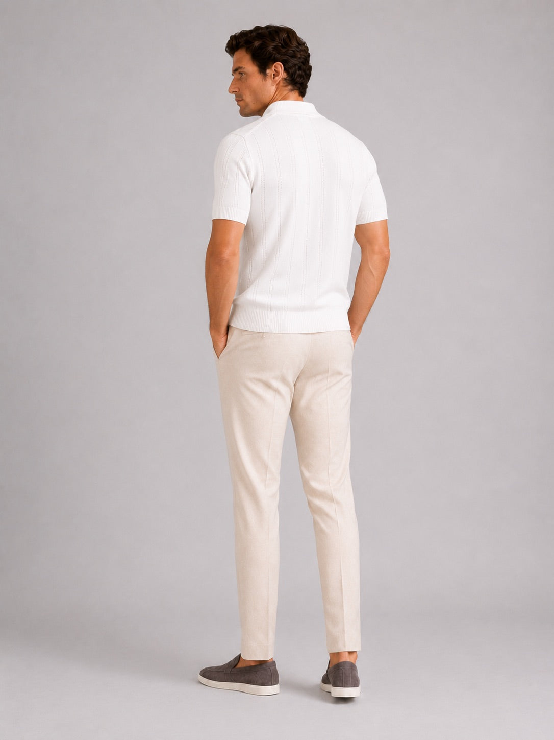 Men’s Knit Polo Shirt Slim Fit Short Sleeve Solid Colour Summer Polo for Casual and Vacation Wear