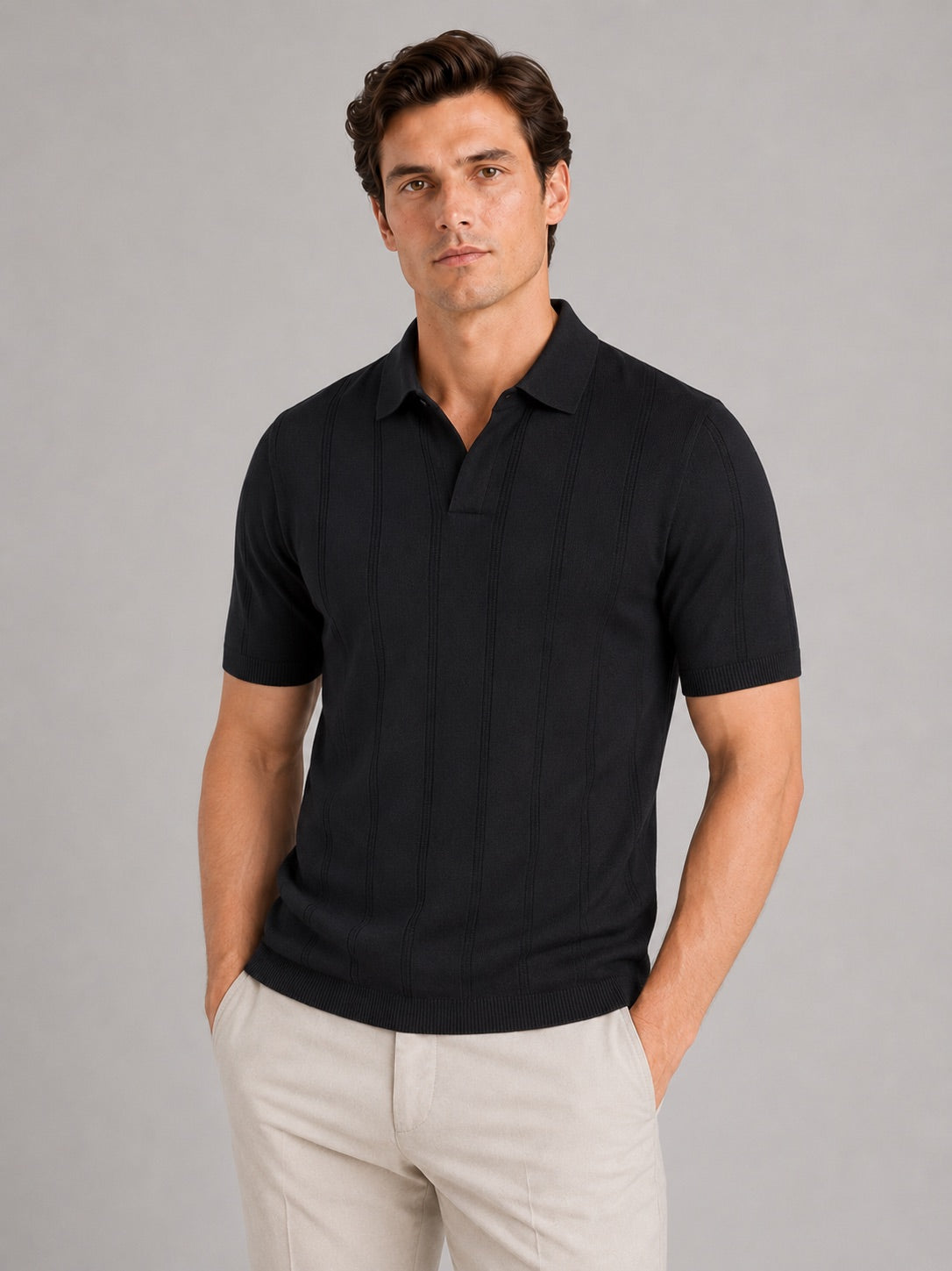 Men’s Knit Polo Shirt Slim Fit Short Sleeve Solid Colour Summer Polo for Casual and Vacation Wear