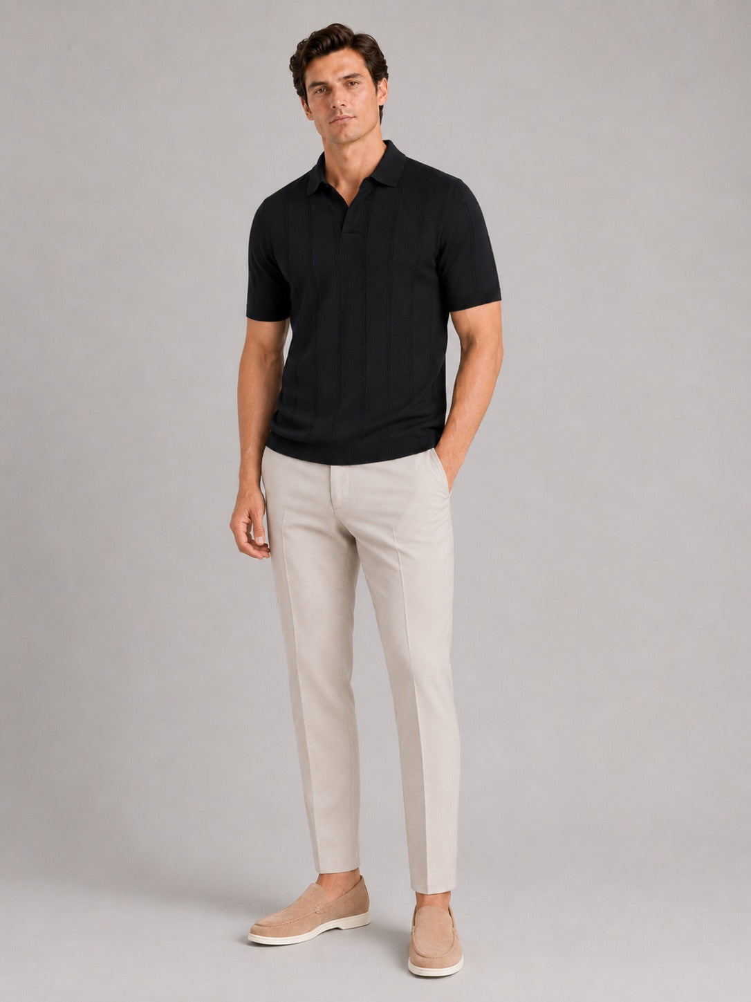 Men’s Knit Polo Shirt Slim Fit Short Sleeve Solid Colour Summer Polo for Casual and Vacation Wear