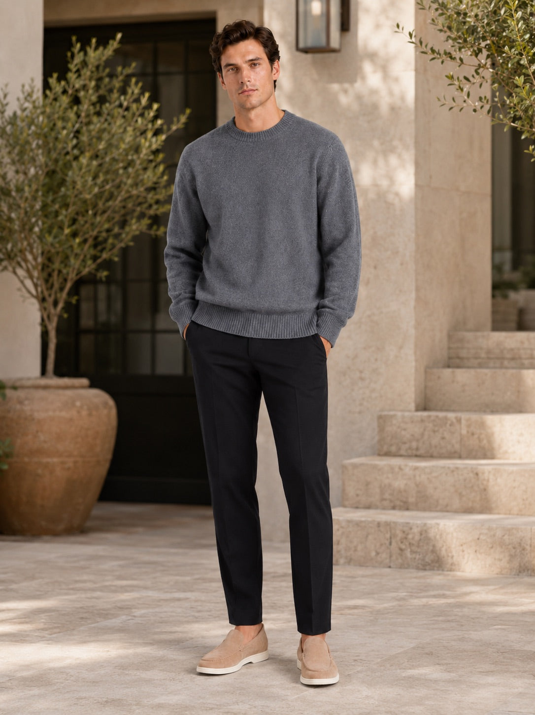 Men’s Crewneck Jumper Loose Fit Knit Pullover Autumn Winter Casual Top for Everyday Wear