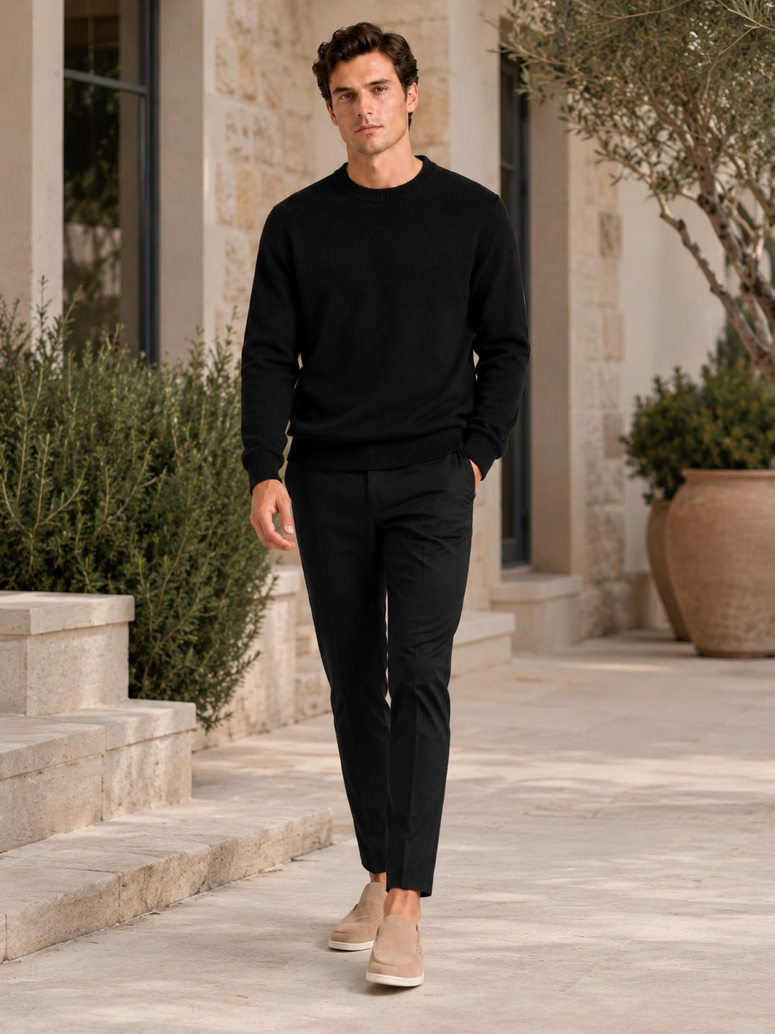 Men’s Crewneck Jumper Loose Fit Knit Pullover Autumn Winter Casual Top for Everyday Wear