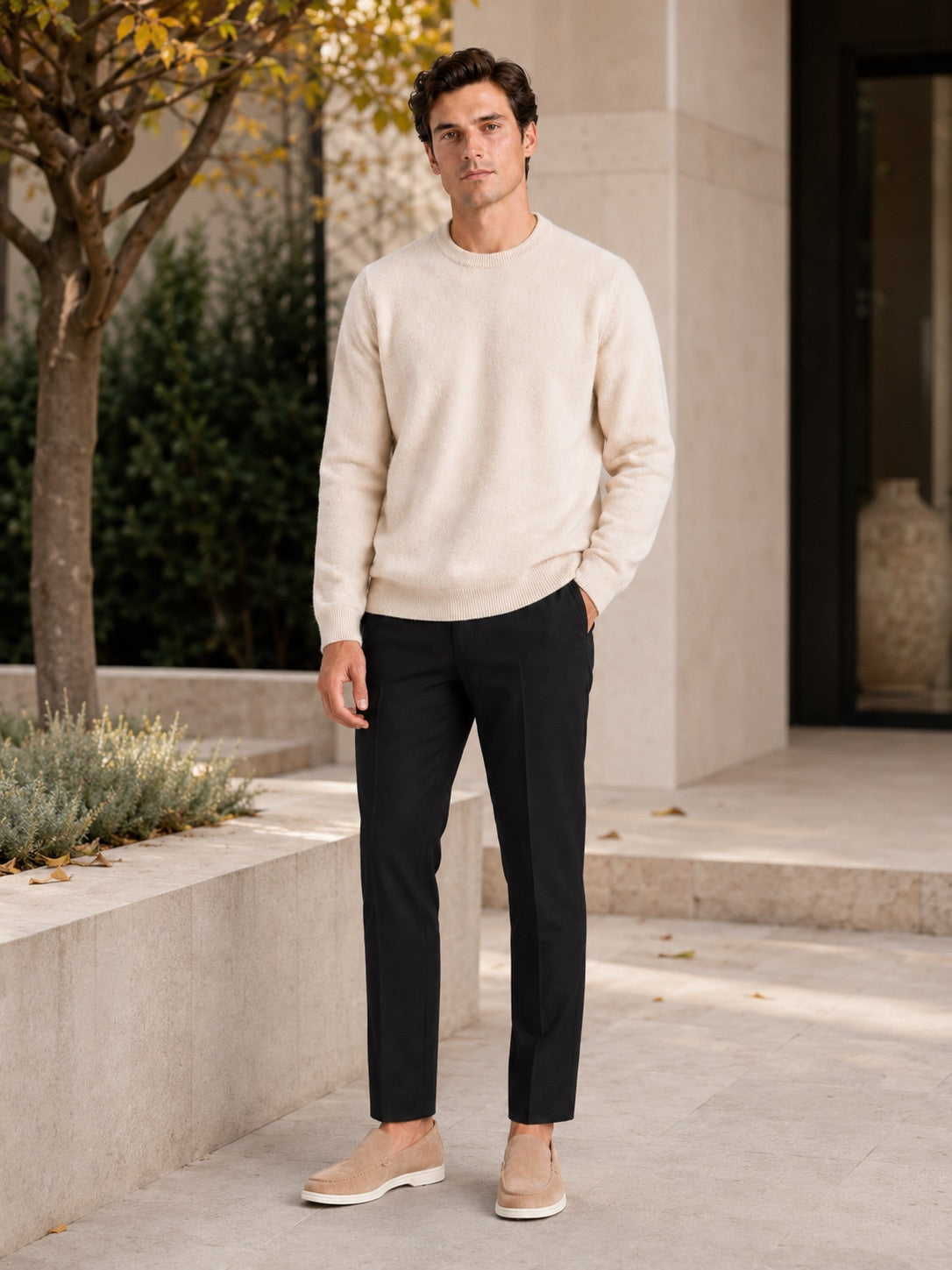 Men’s Crewneck Jumper Loose Fit Knit Pullover Autumn Winter Casual Top for Everyday Wear