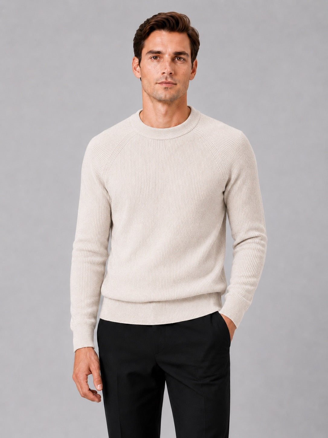 Men’s Crewneck Jumper Slim Fit Thick Long Sleeve Autumn Winter Pullover for Business Casual and Everyday Wear