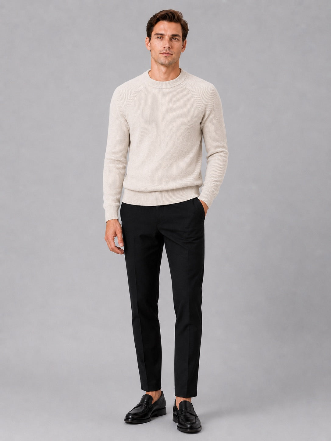 Men’s Crewneck Jumper Slim Fit Thick Long Sleeve Autumn Winter Pullover for Business Casual and Everyday Wear