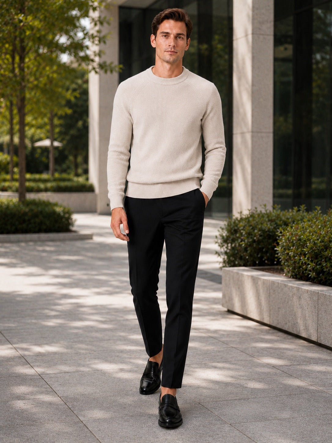 Men’s Crewneck Jumper Slim Fit Thick Long Sleeve Autumn Winter Pullover for Business Casual and Everyday Wear