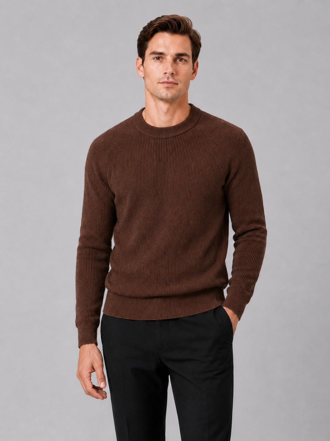 Men’s Crewneck Jumper Slim Fit Thick Long Sleeve Autumn Winter Pullover for Business Casual and Everyday Wear