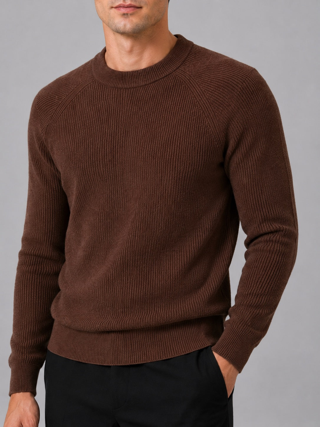 Men’s Crewneck Jumper Slim Fit Thick Long Sleeve Autumn Winter Pullover for Business Casual and Everyday Wear
