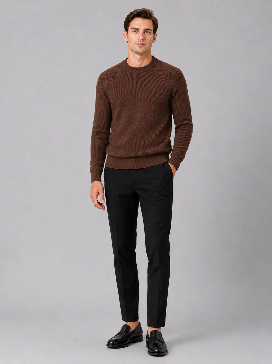 Men’s Crewneck Jumper Slim Fit Thick Long Sleeve Autumn Winter Pullover for Business Casual and Everyday Wear