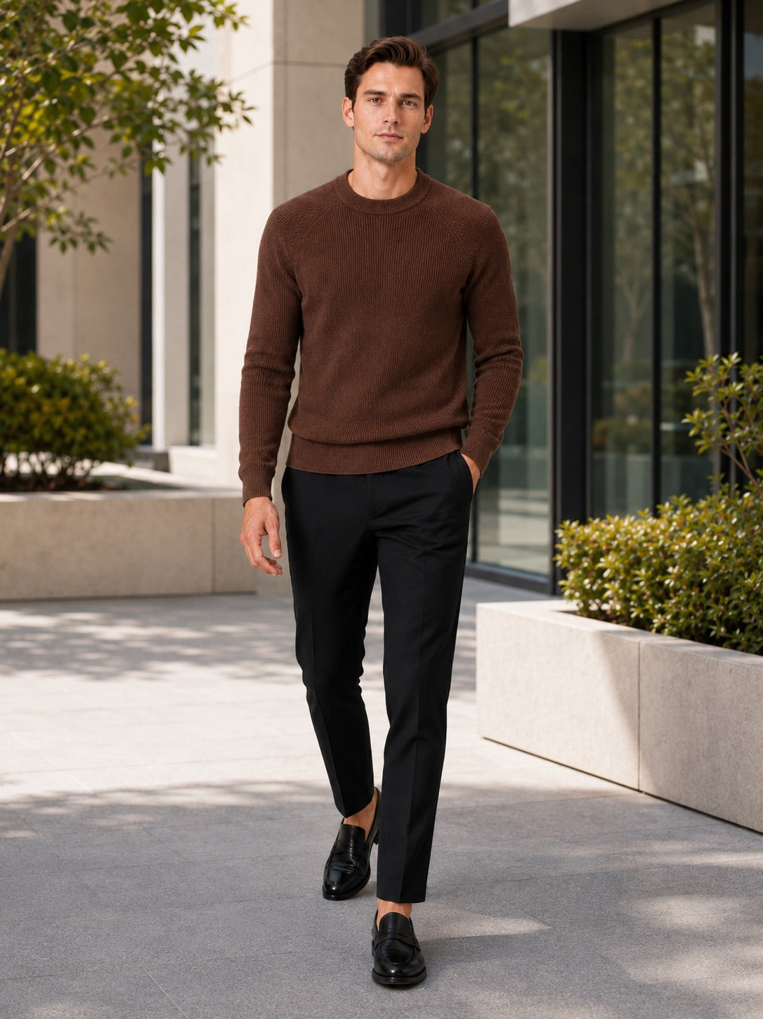 Men’s Crewneck Jumper Slim Fit Thick Long Sleeve Autumn Winter Pullover for Business Casual and Everyday Wear