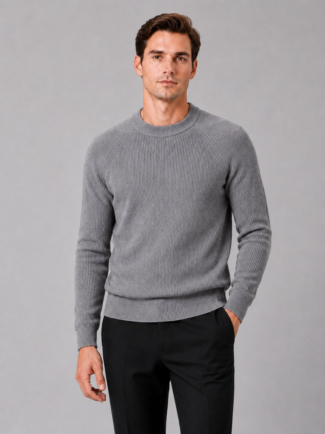 Men’s Crewneck Jumper Slim Fit Thick Long Sleeve Autumn Winter Pullover for Business Casual and Everyday Wear