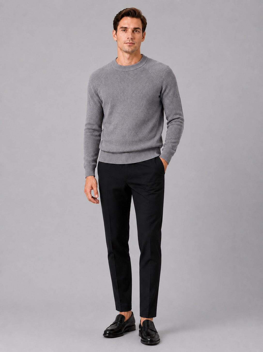 Men’s Crewneck Jumper Slim Fit Thick Long Sleeve Autumn Winter Pullover for Business Casual and Everyday Wear