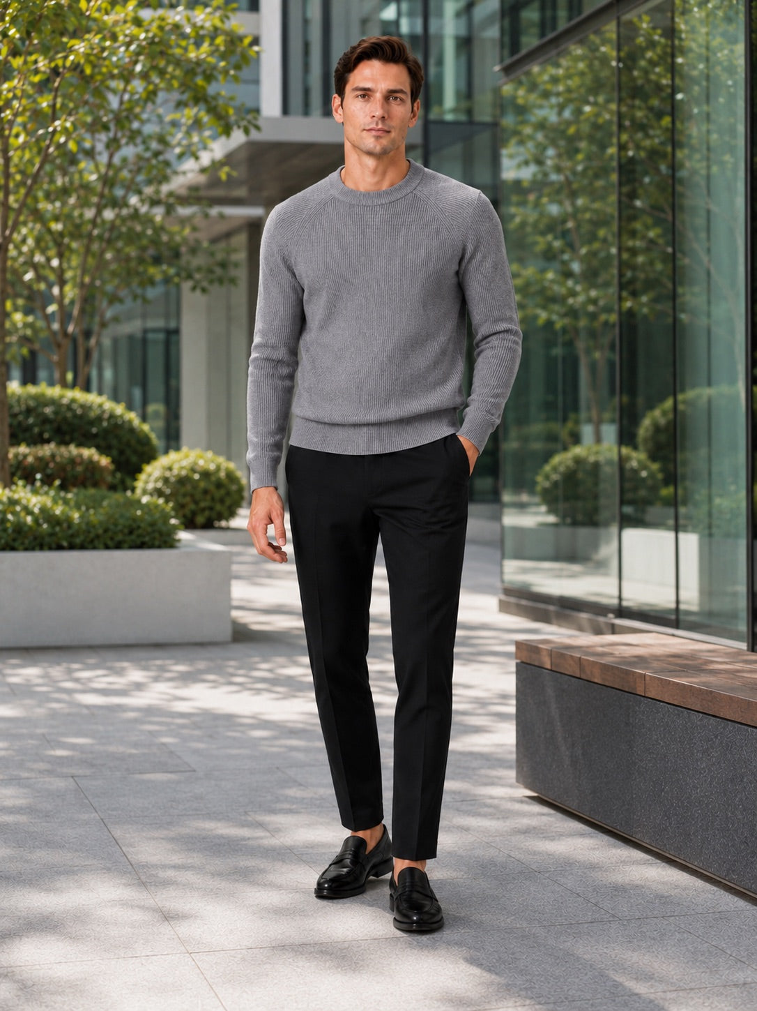 Men’s Crewneck Jumper Slim Fit Thick Long Sleeve Autumn Winter Pullover for Business Casual and Everyday Wear