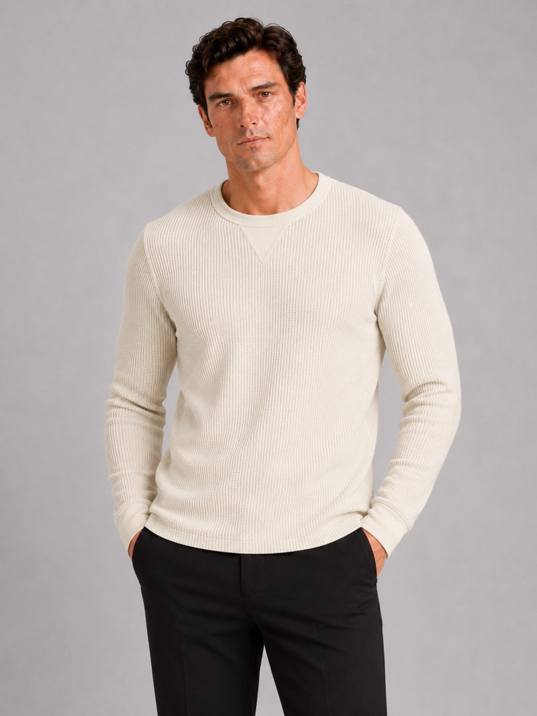 Men’s Waffle Knit Shirt Long Sleeve Crewneck Autumn Winter Base Layer for Casual and Everyday Wear