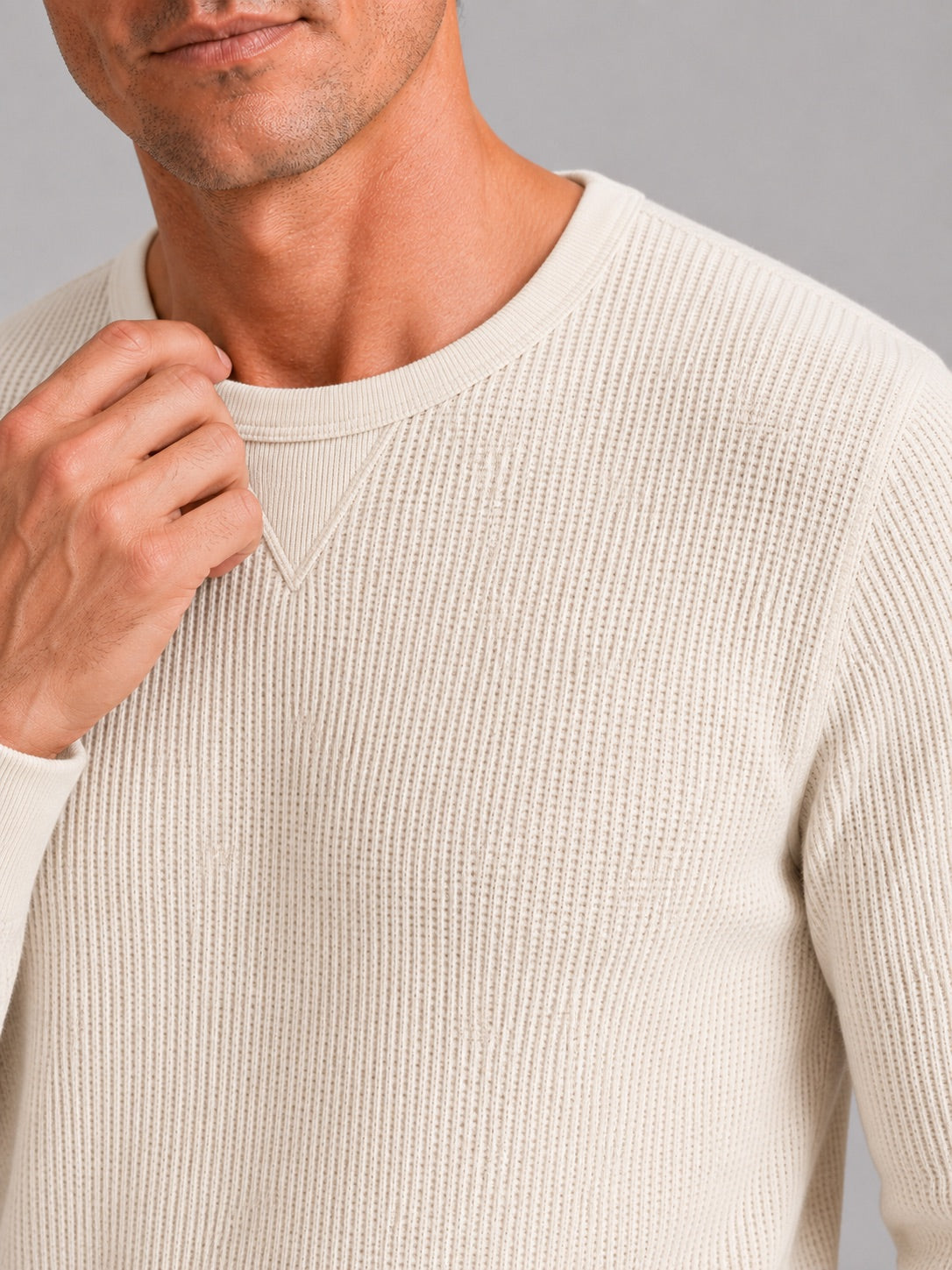 Men’s Waffle Knit Shirt Long Sleeve Crewneck Autumn Winter Base Layer for Casual and Everyday Wear